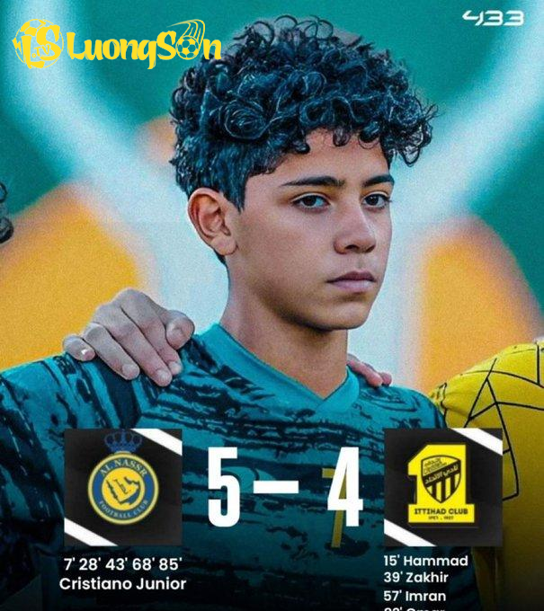 Cristiano Jr lập poker giúp U15 Nassr giành chiến thắng nghẹt thở. Ảnh: 433 Cristiano Jr lập poker giúp U15 Nassr giành chiến thắng nghẹt thở. Ảnh: 433